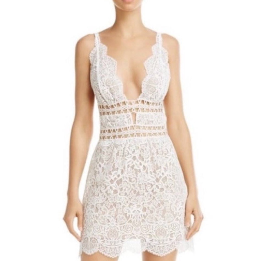 For Love and Lemons white ivory lace mini dress